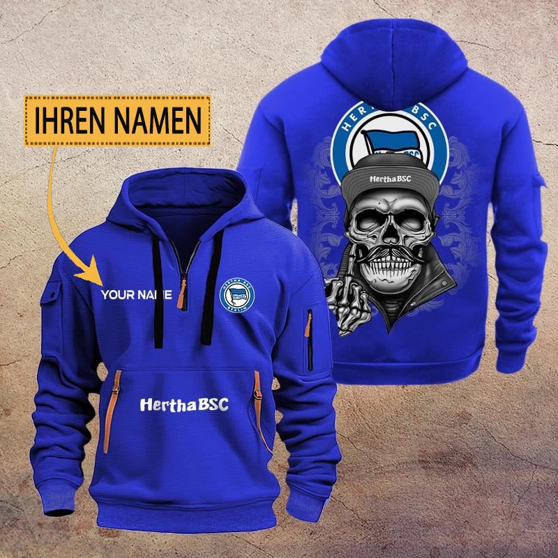 Hertha BSC Individueller Name Limitierte Auflage Viertel-Zip Hoodie