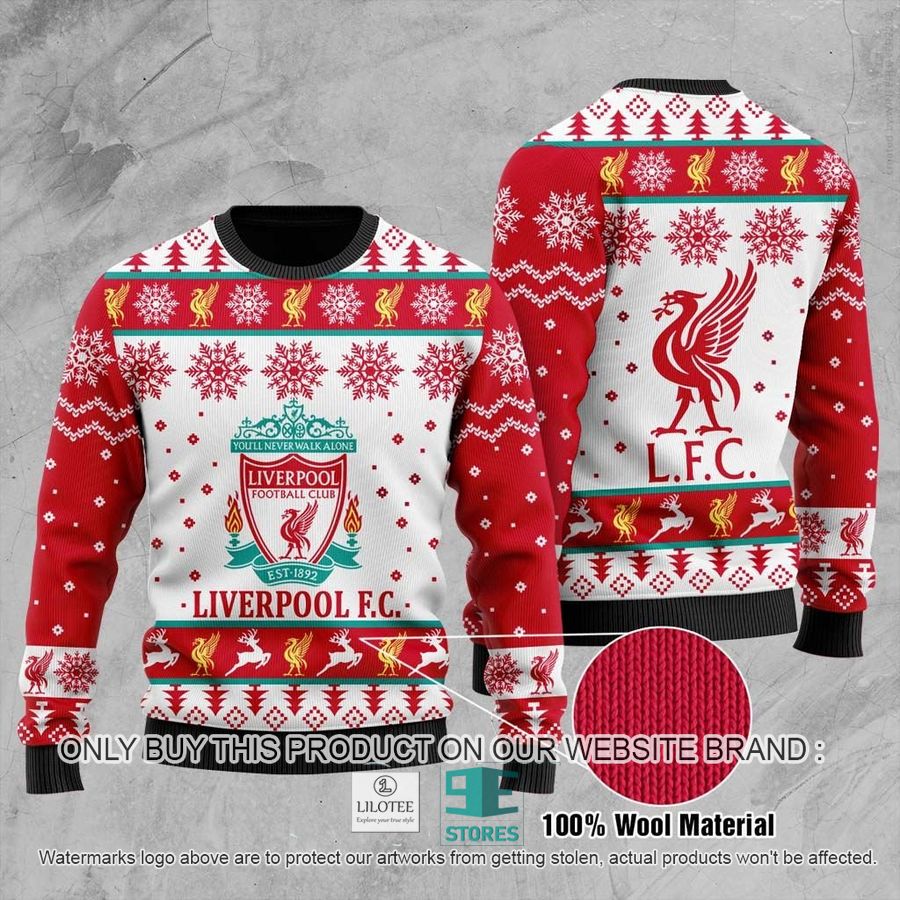 Liverpool FC Weiß Rot Maskottchen Hassliches Weihnachten Pullover