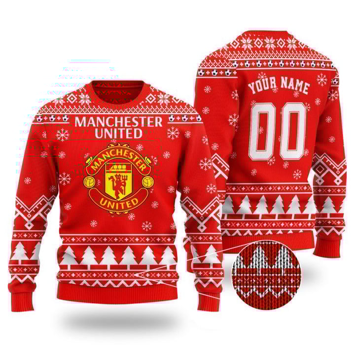 Manchester United Individueller Name Nummer Hassliches Weihnachten Pullover
