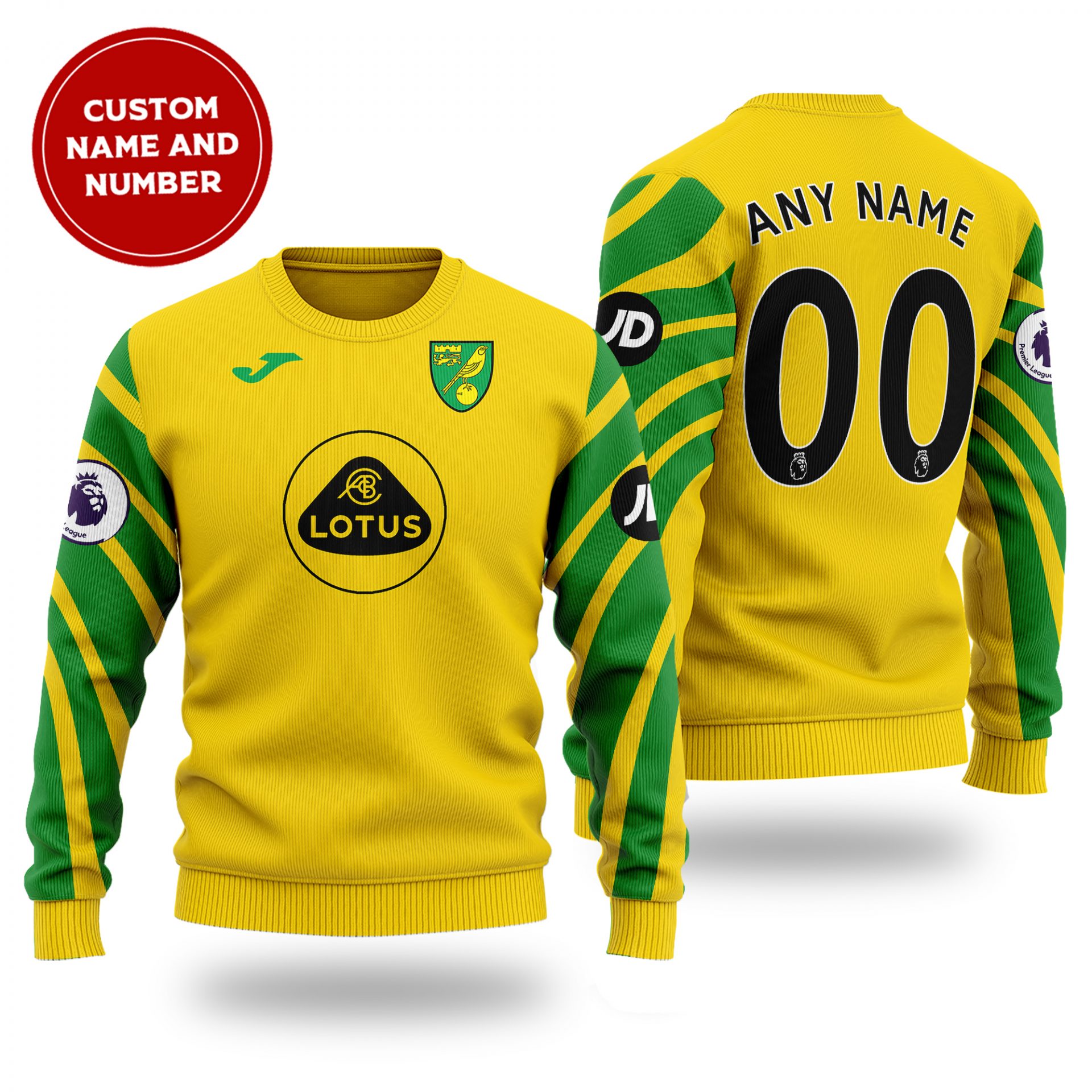 Norwich City FC Individueller Name Nummer Gelb Pullover Norwich City FC Individueller Name Nummer Gelb Pullover
